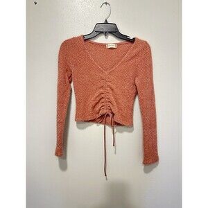 Altar'd State Dusty Pink Cinched Crop Fuzzy Sweater Knit Top, Size Small
